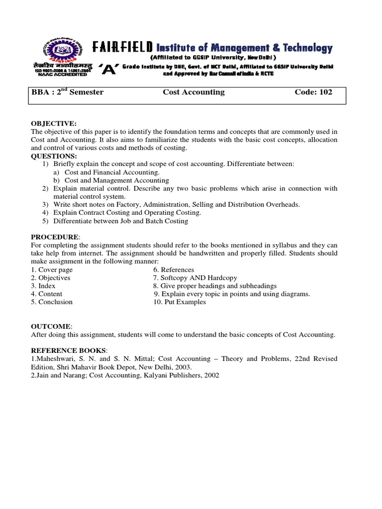 Cost Accounting Syllabus BBA Sem 2 | PDF