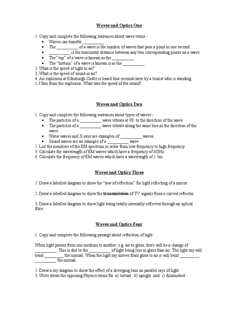 Waves and Optics Study Guide | PDF | Waves | Optics