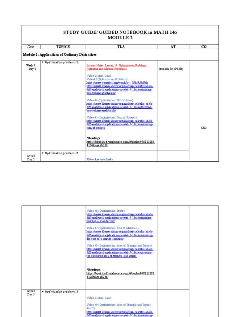 Math 146 Module 2: Optimization Guide | PDF | Mathematics Of Computing ...