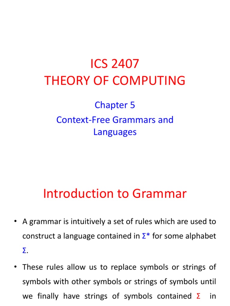 Chapter 5 Context Free Languages and Grammar PDF | PDF | Parsing ...
