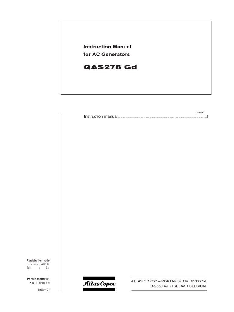 Qas 278 Inst 1998 Electric Generator Mains Electricity