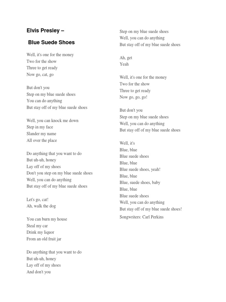 Blue Suede Shoes Elvis Presley PDF