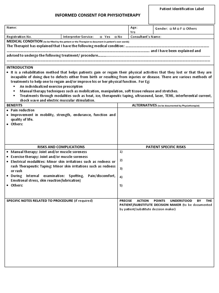 Physiotherapy Informed Consent Form | PDF | Physical Therapy | Pain
