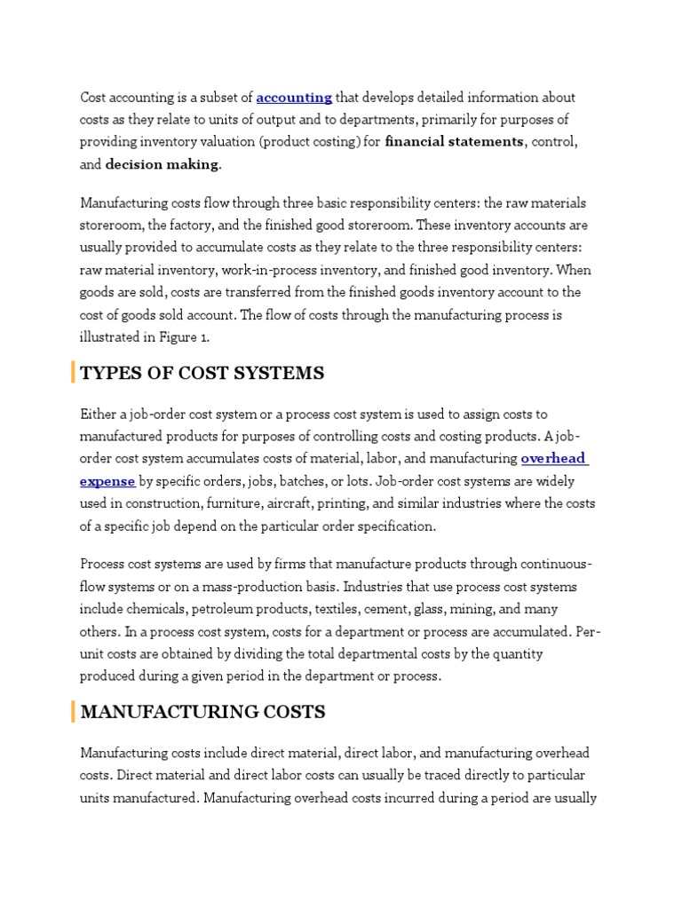 Types of Costs PDF Cost Expense