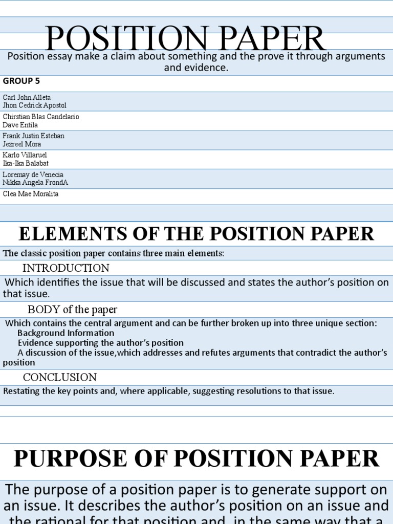 Position Paper: Position Essay Make A Claim About Something and The ...