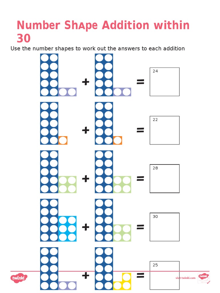Number SH Pe Addition Within 30: Use The Number Shapes To Work Out The ...
