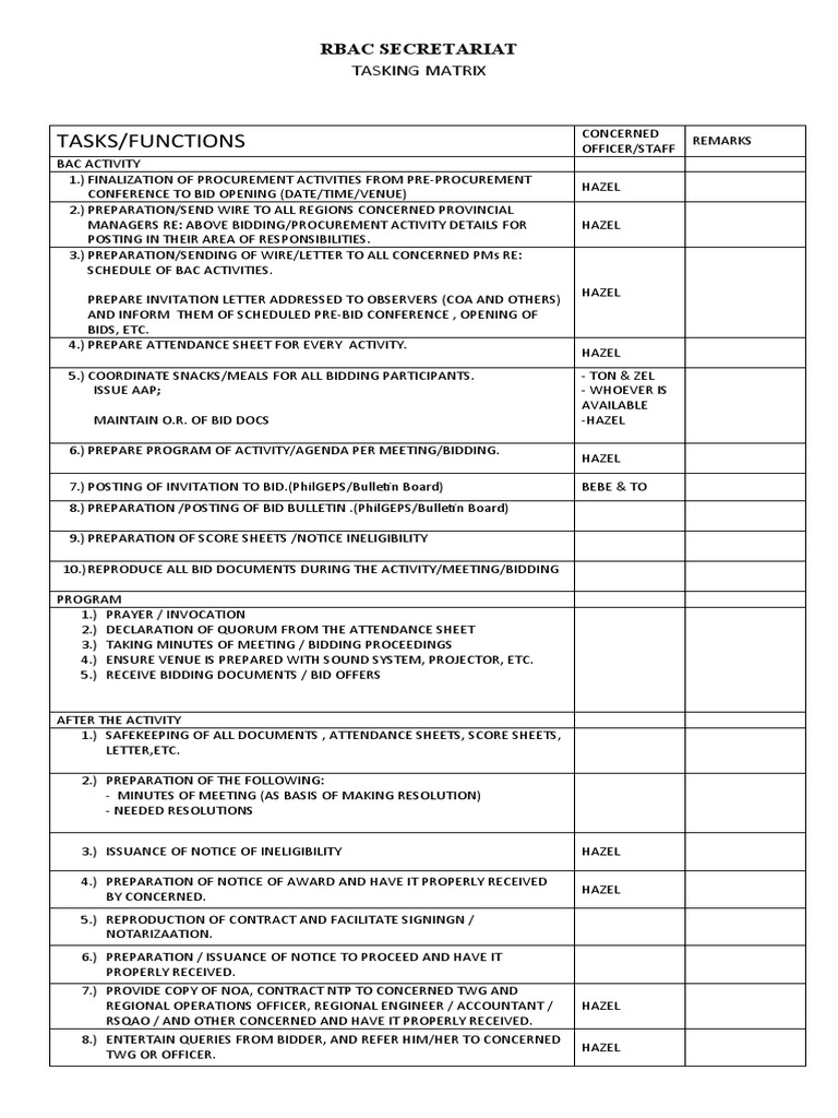 BAC Secretariat Tasking Overview | PDF | Government | Business
