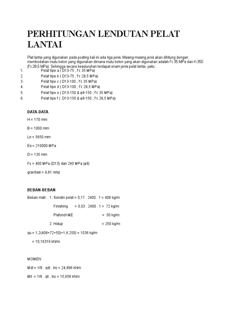 Perhitungan Lendutan Pelat Lantai SMT 2 | PDF