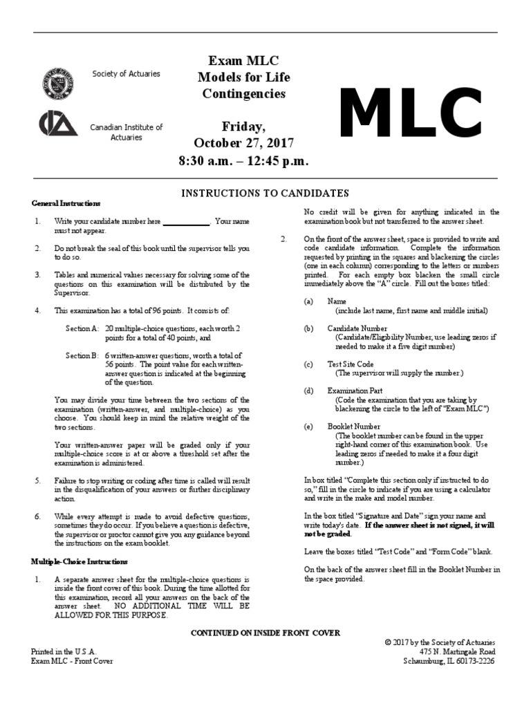 Edu MLC Exam 2017 PDF | PDF | Life Insurance | Financial Services