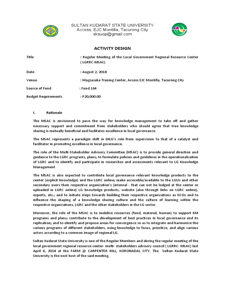 Activity Design - Msac | PDF | Governance | Policy