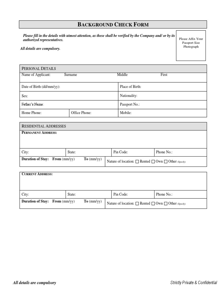 Background Verification Form PDF Outsourcing Employment