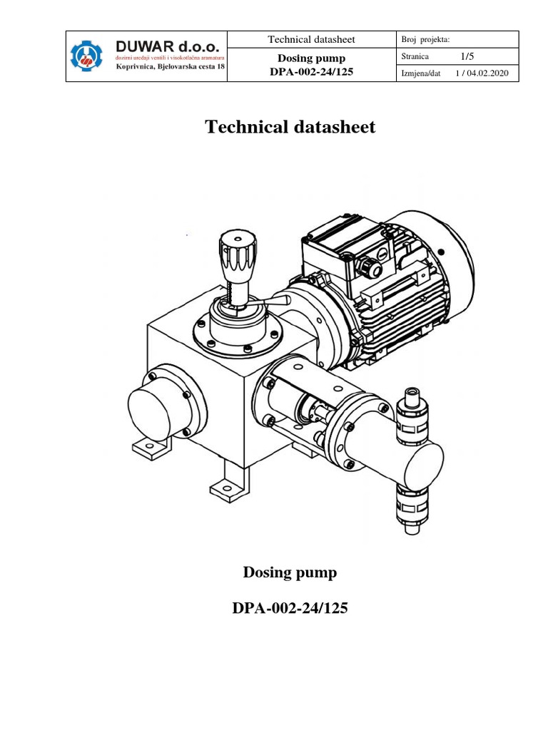 DPA-002 Dosing Pump Specifications | PDF | Pump | Mechanical Engineering