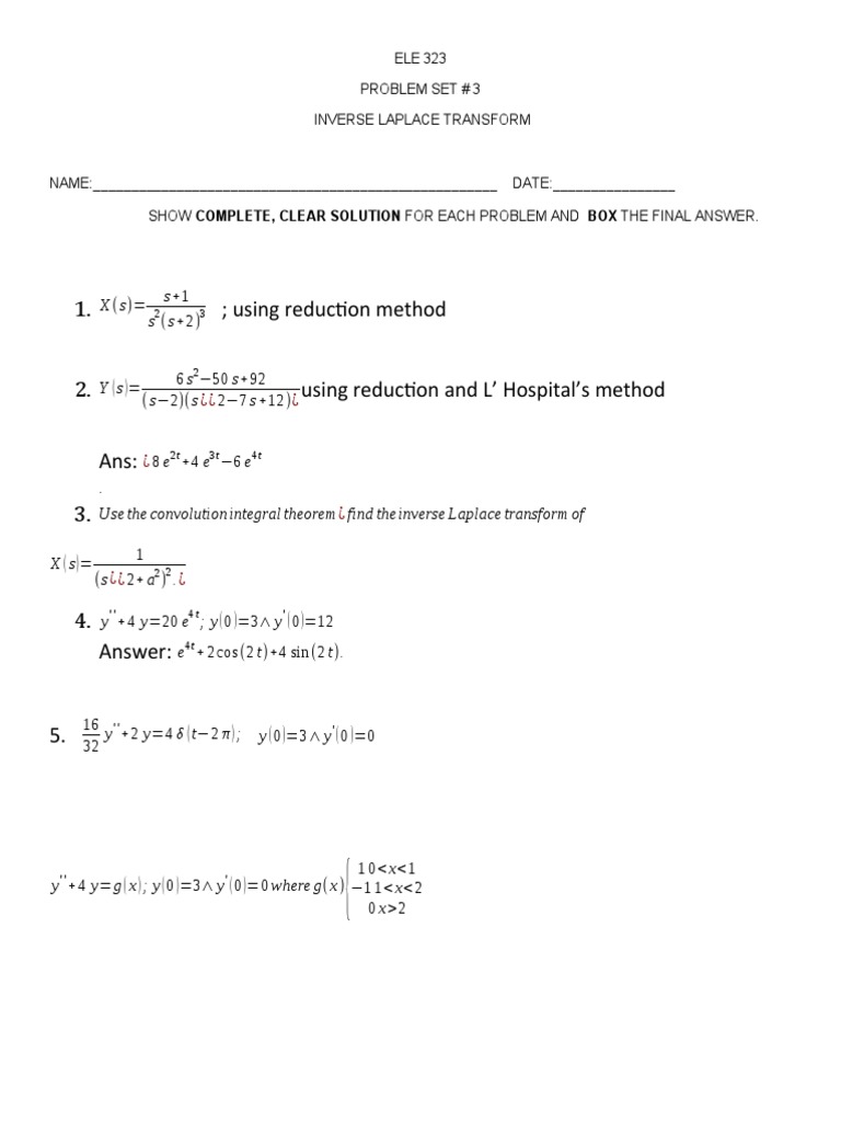 Inverse Laplace Transform Problem Set | PDF | Teaching Methods & Materials