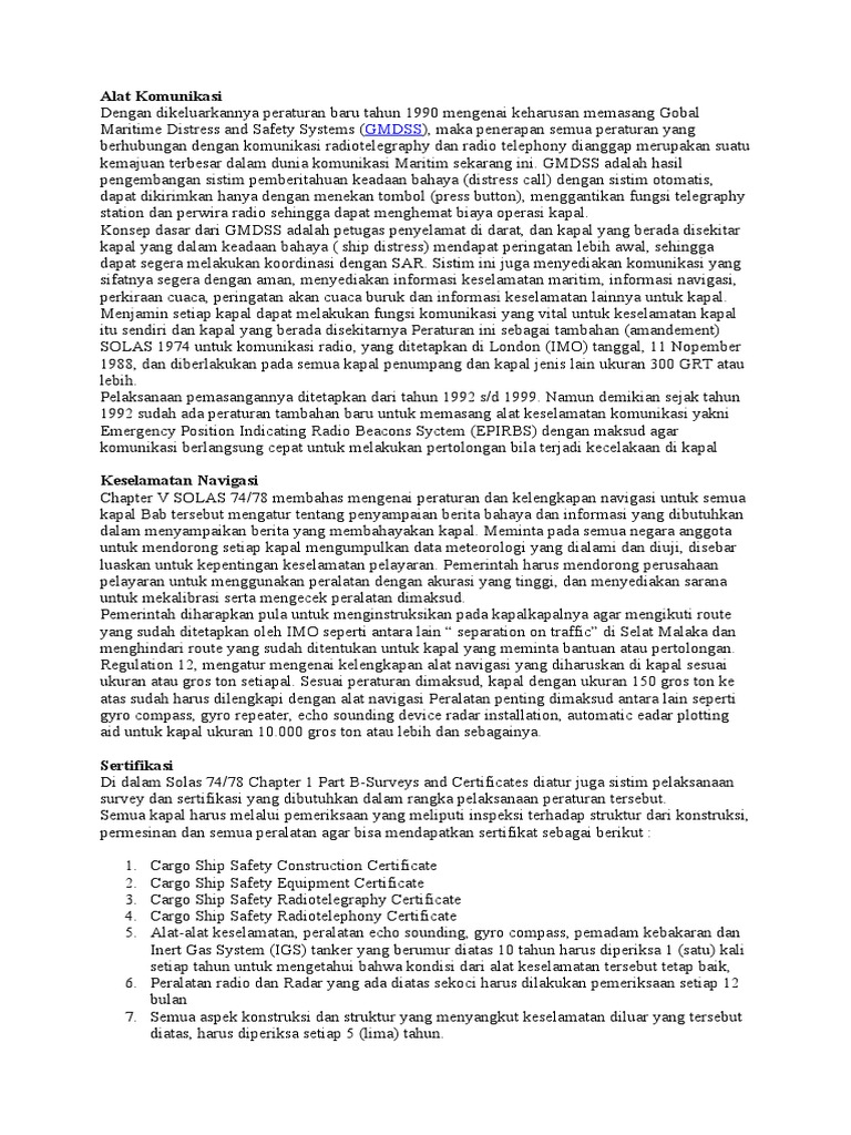 Peraturan SOLAS Chapter V dan GMDSS | PDF