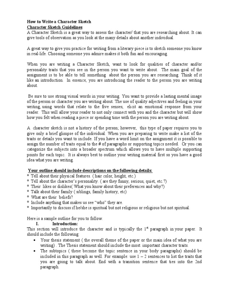 How To Write A Character Sketch | PDF | Paragraph | Feeling