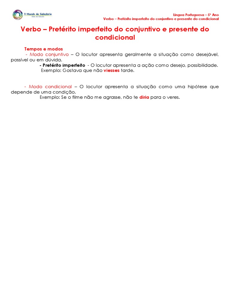 Verbo: Pretérito Imperfeito e Condicional | PDF