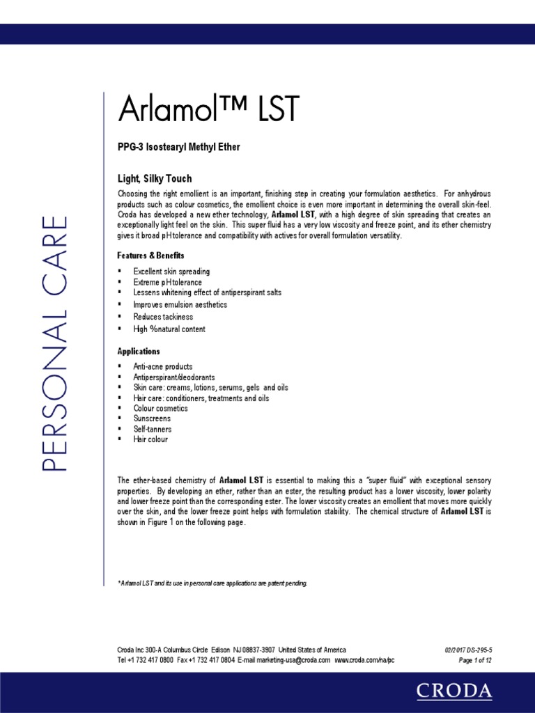 Arlamol LST DS-295-5 PDF | PDF | Wax | Solubility