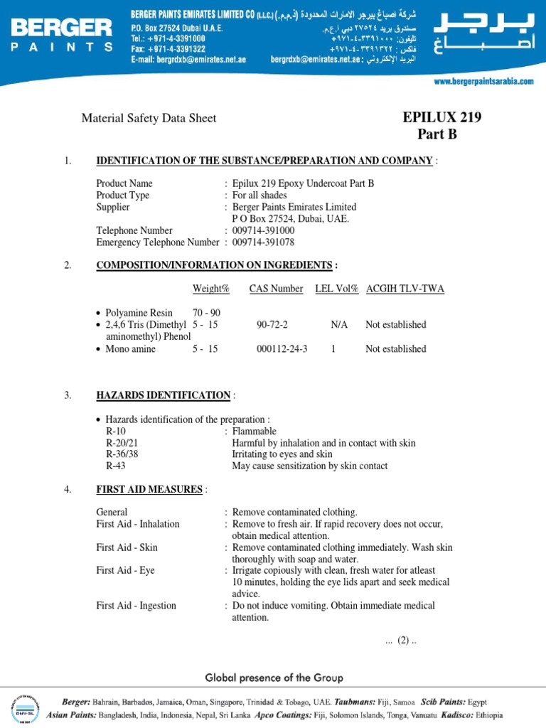 MSDSEpilux 219 Hardener Version 1 PDF Waste Management Waste