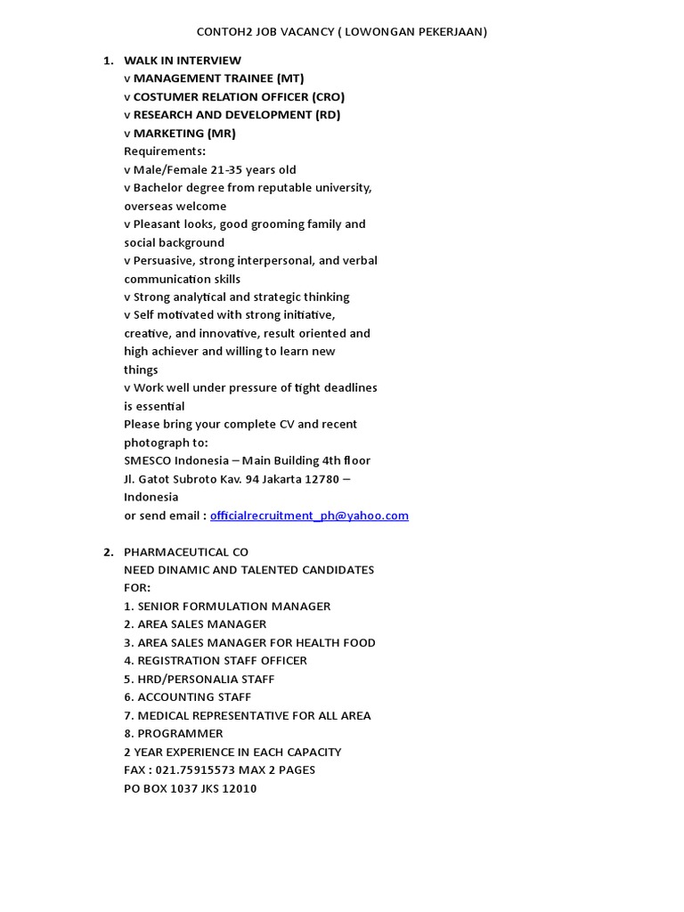 Toh2 Job Vacancy | PDF | Business | Finance & Money Management