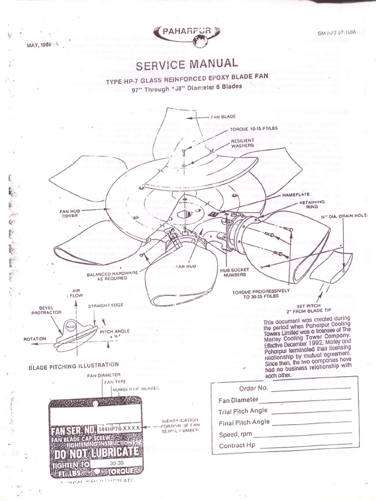Fan HP7 FRP Assembly Manual PDF