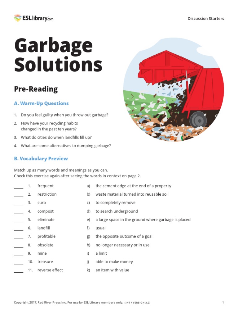 Garbage Solutions: Pre-Reading | PDF | Recycling | Waste