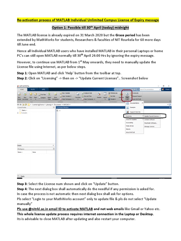 Re-Activation Process of MATLAB Individual Unlimited Campus License of ...
