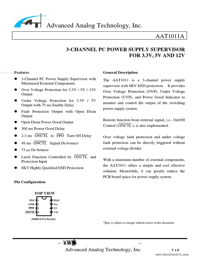 Advanced Analog Technology, Inc.: AAT1011A | Download Free PDF | Power ...