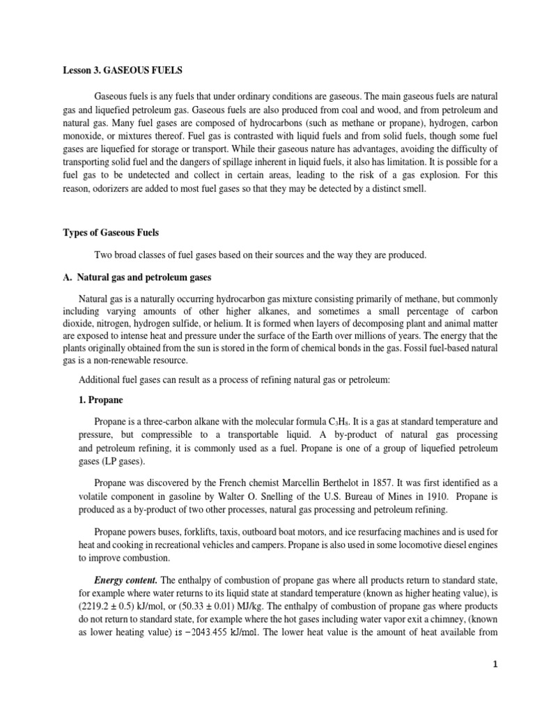 Module 4. Lesson 3 Gaseous Fuels PDF Propane Fuels
