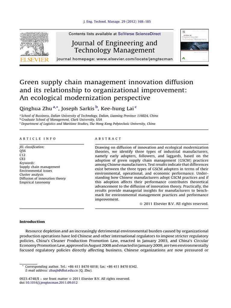 Green Supply Chain Management Innovation | PDF | Innovation | Survey ...