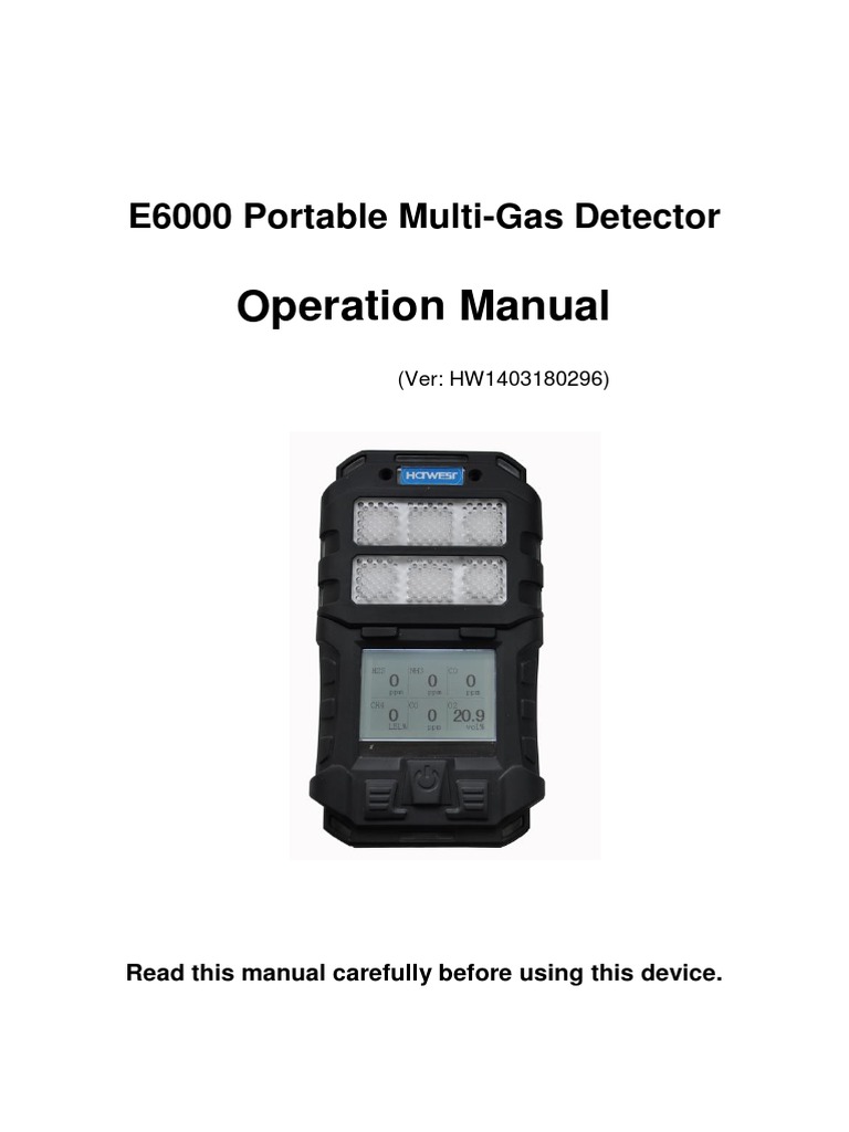 Operation Manual E6000 Portable MultiGas Detector Download Free PDF Battery Charger Menu