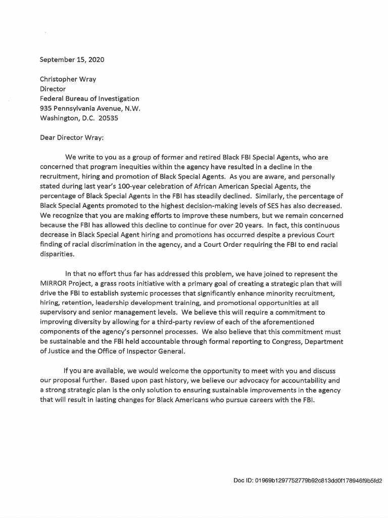 Mirror Project Letter To FBI Director Wray | PDF
