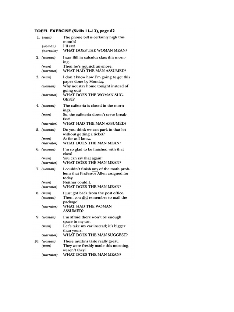 Toefl Exercise 11-13 Transcript | PDF