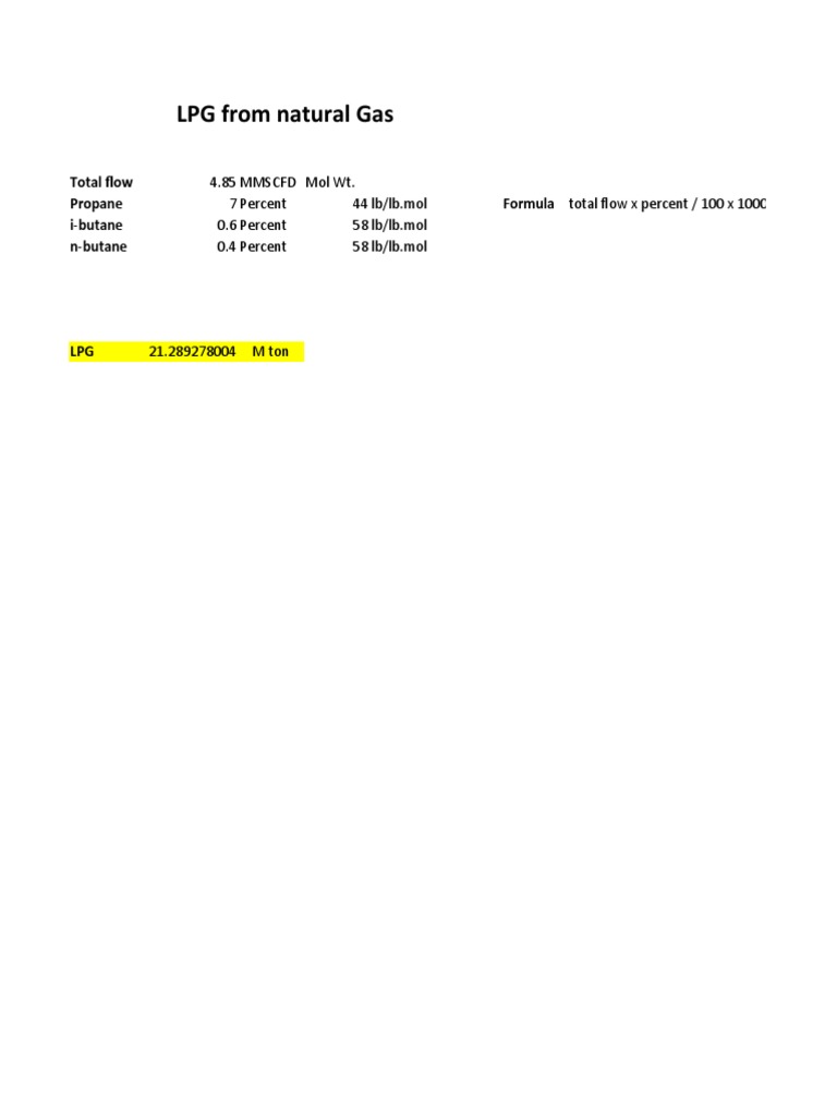 LPG From Natural Gas 4.85 MMSCFD Mol Wt. 7 Percent 44 LB/LB Mol 0.6