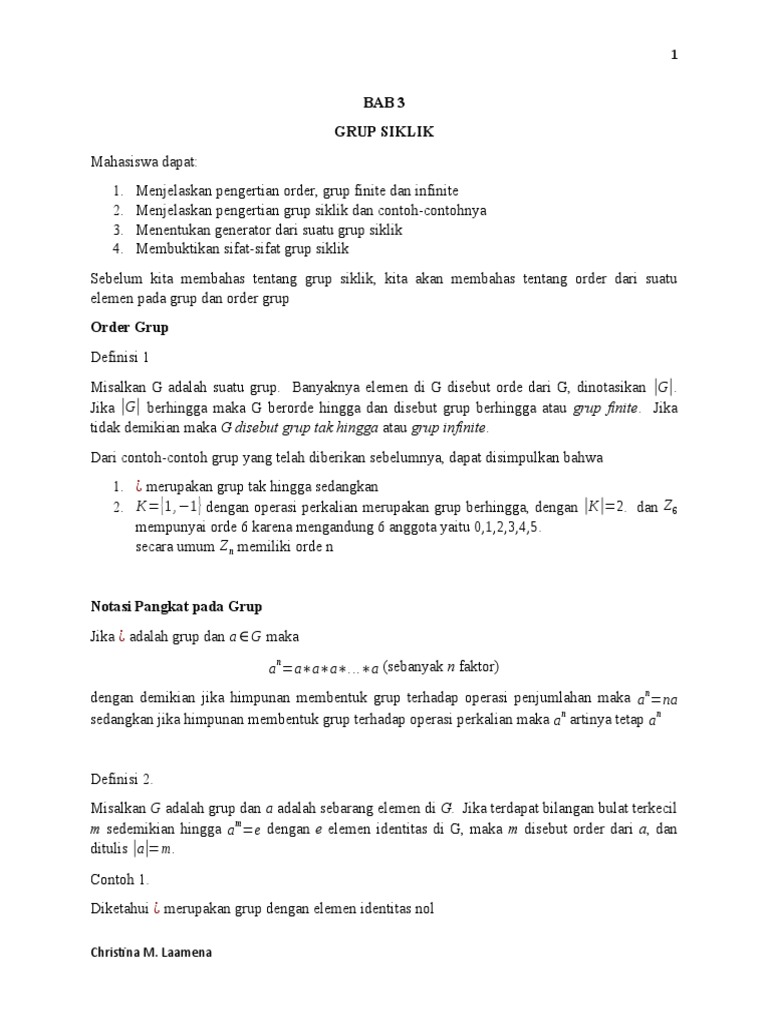 Definisi dan Contoh Grup Siklik | PDF | Metode & Bahan Ajar