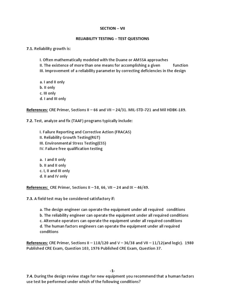 CRE Exam Questions on Reliability Testing | PDF | Reliability ...