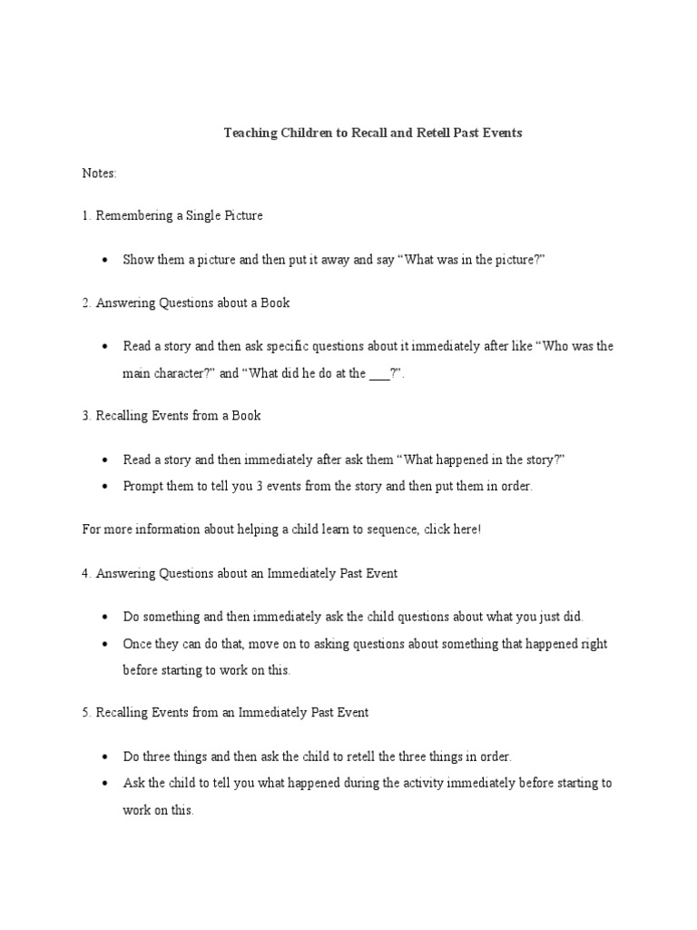 Teaching Kids to Recall Past Events | PDF