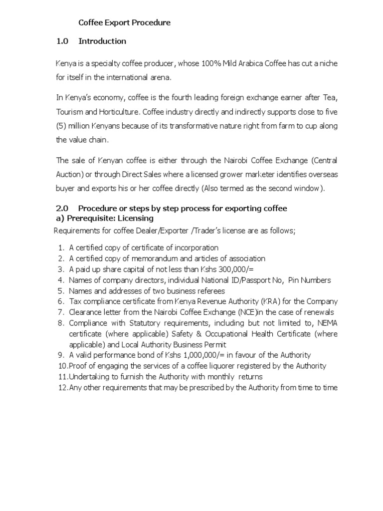 StepbyStep Guide to Kenya's Coffee Export Procedure PDF Economies