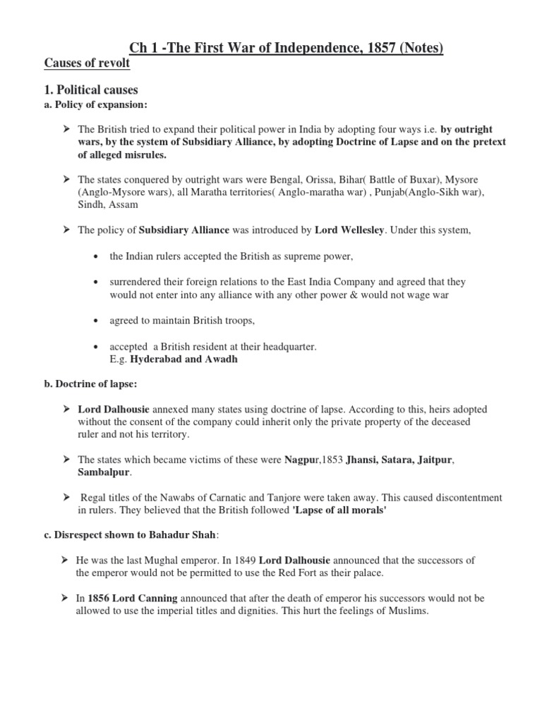 CH 1 The First War of Independence PDF | PDF | Indian Rebellion Of 1857 ...