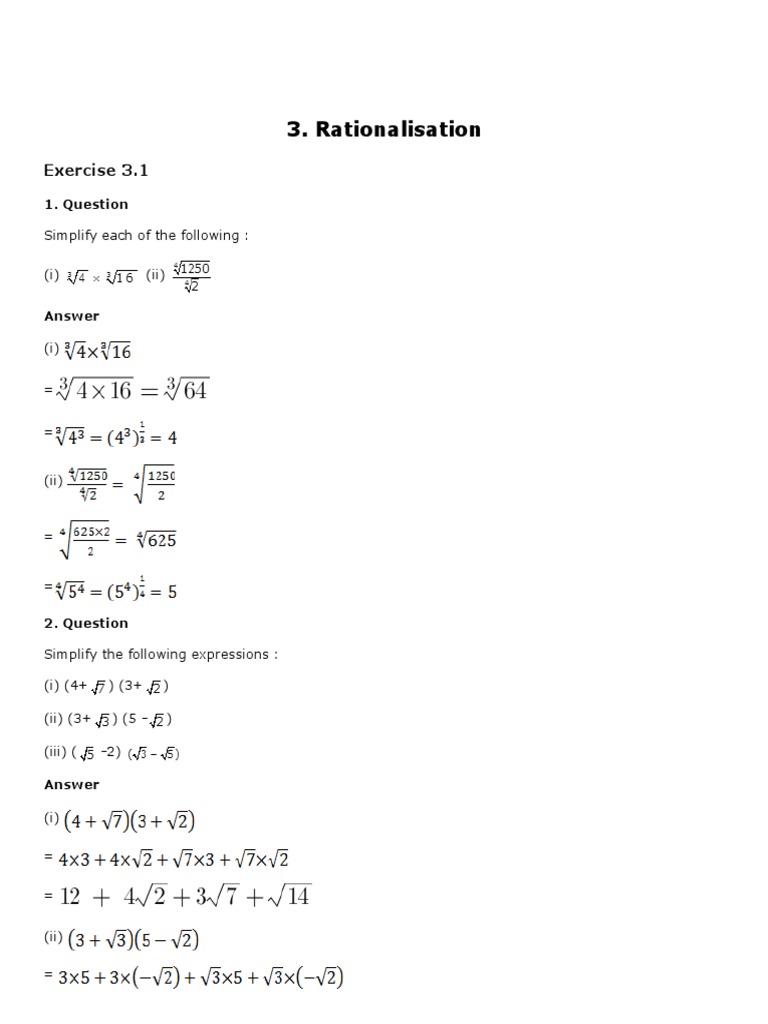 Chapter 3 Rationalisation Pdf Fraction Mathematics Rational Number