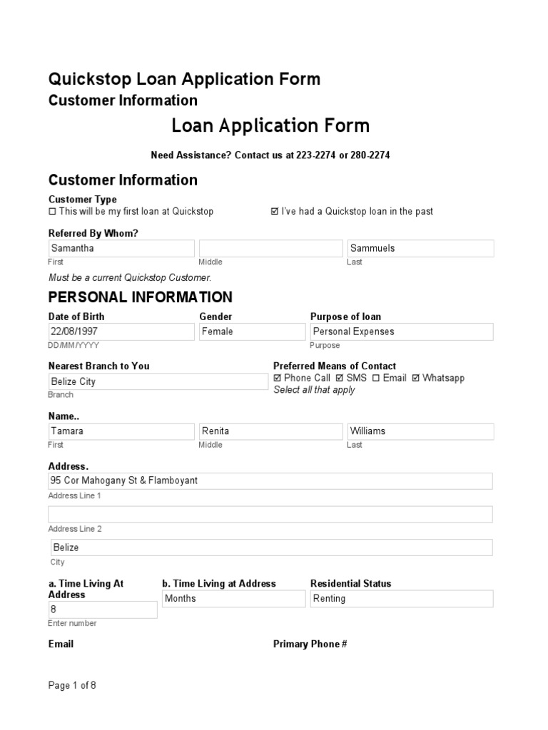 Quickstop Personal Loan Application Form | PDF | Credit | Finance ...
