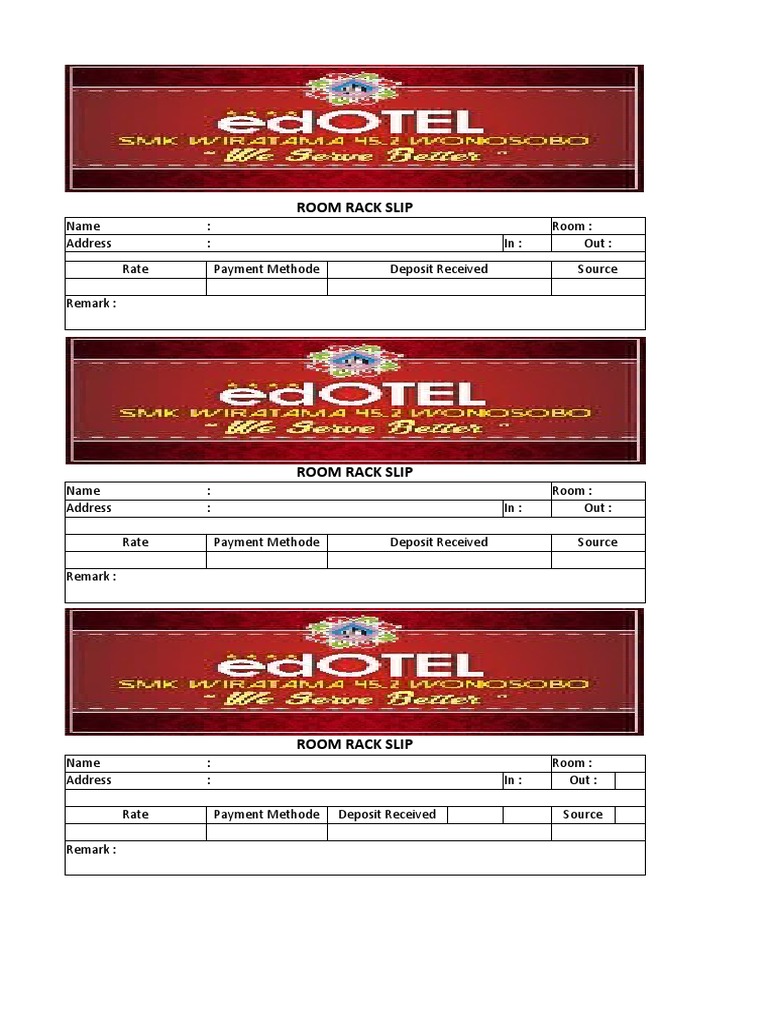 Room Rack Slip Template | PDF