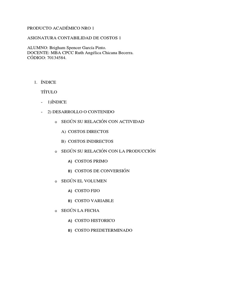PA 01 - Clasificación de Los Costos PDF | PDF | Costo | Salario