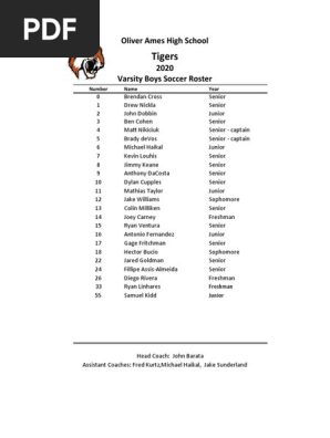 OA Boys Varsity Soccer Roster 2020