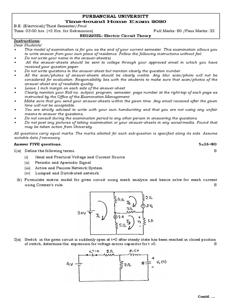Electric Circuit Theory Exam Guide | PDF | Electrical Network | Physics