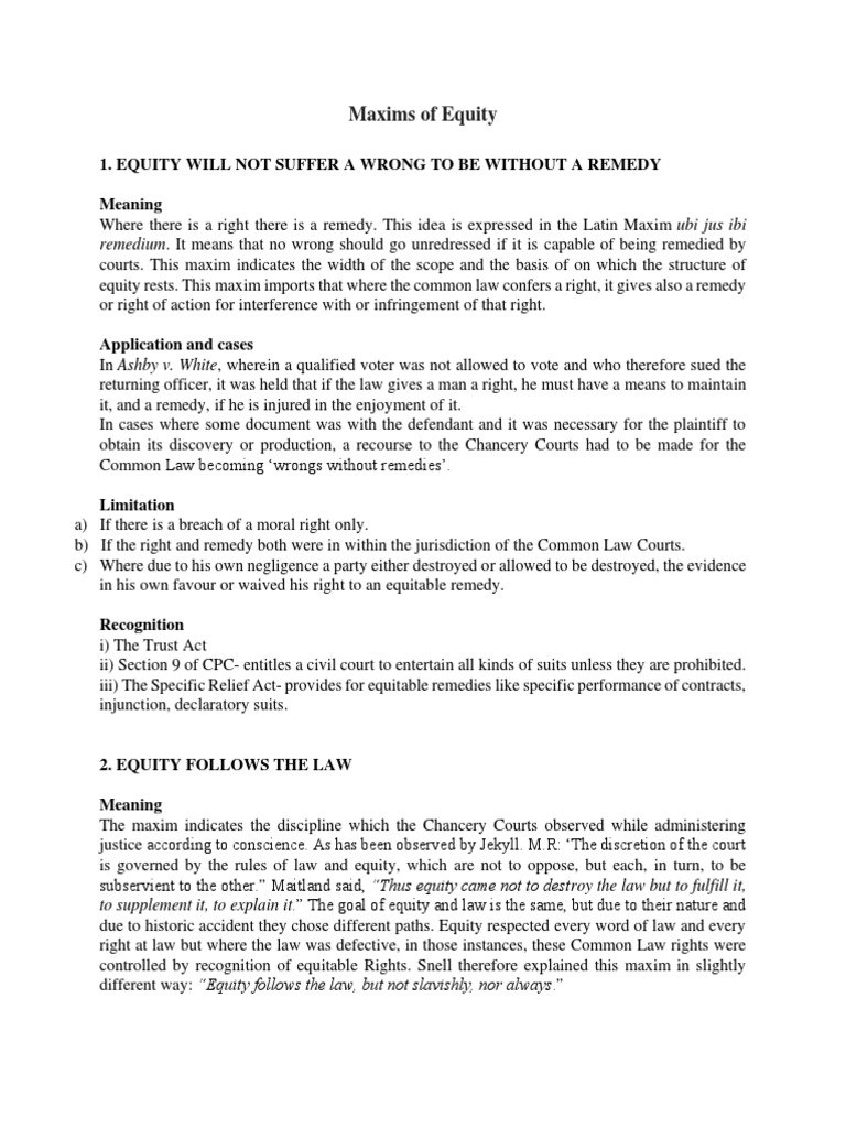 12 Maxims Of Equity Pdf Mortgage Law Equity Law
