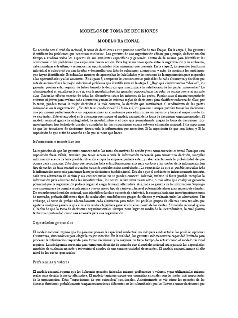Modelo Racional de Toma de Decisiones | PDF | Racionalidad | Toma de ...