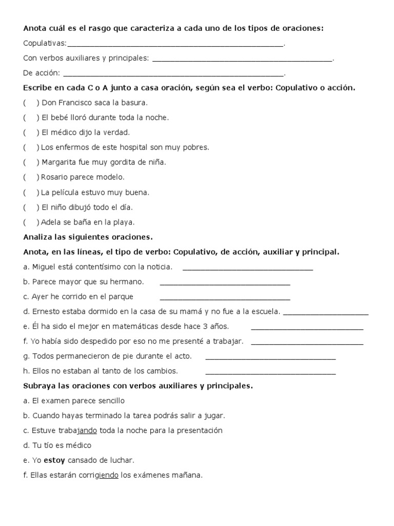 Ejercicios de Oraciones Copulativas | PDF | Verbo