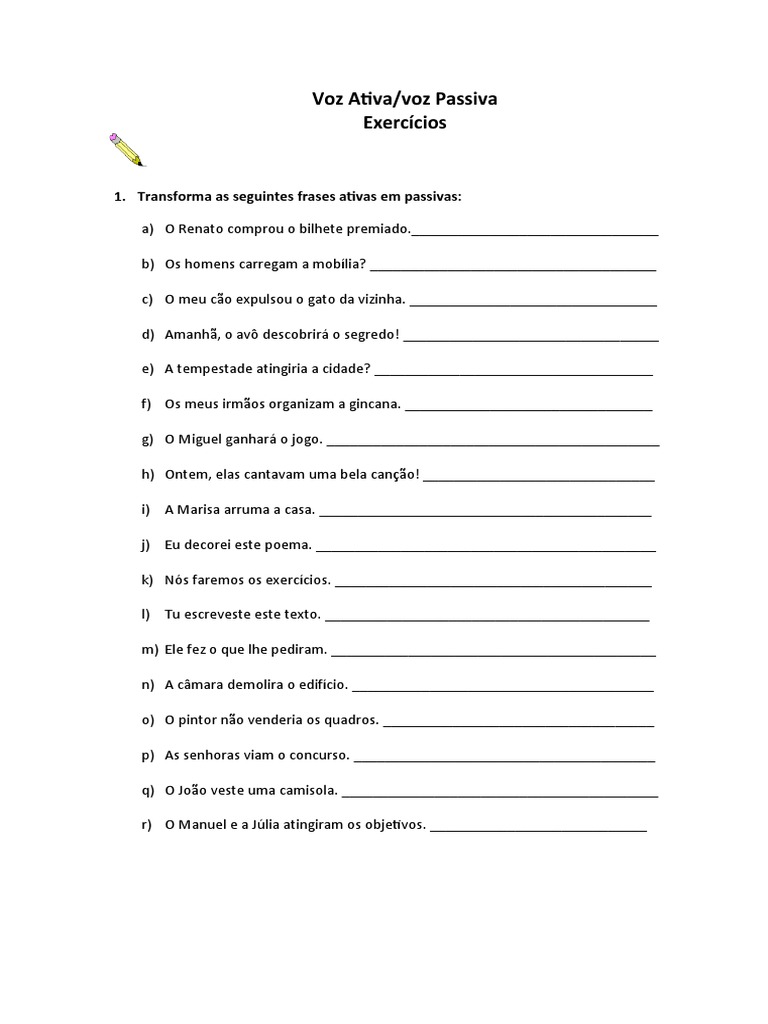 Voz Ativa Voz Passiva Exercícios | PDF