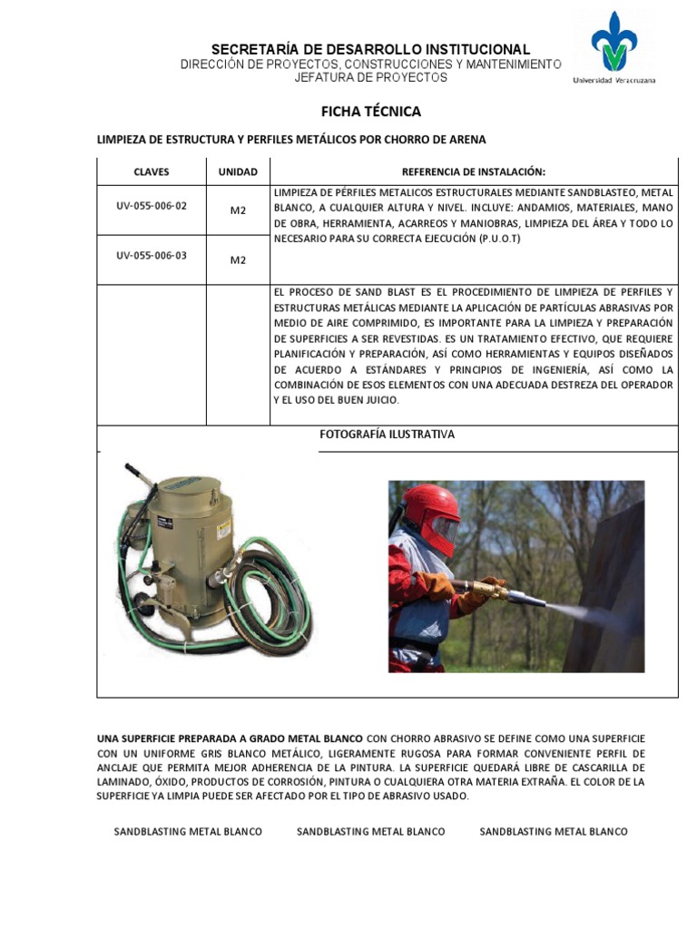 Ficha Tecnica Sandblast Rieles Presion