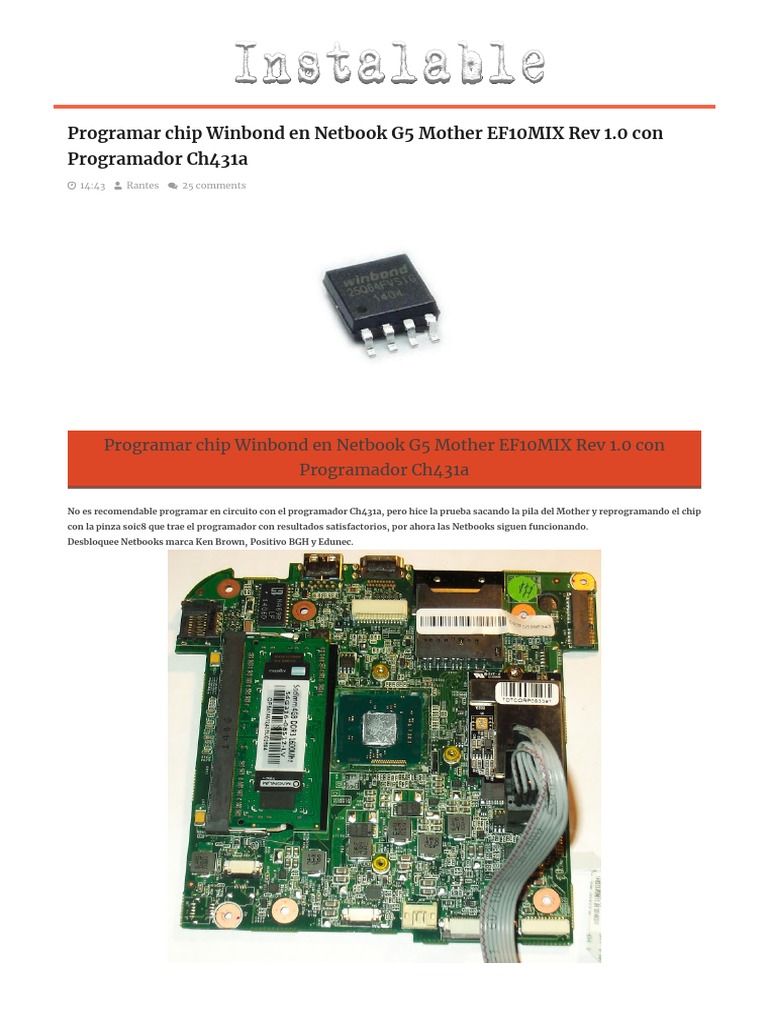 Programar Chip Winbond en Netbook G5 Mother EF10MIX Rev 1.0 Con ...